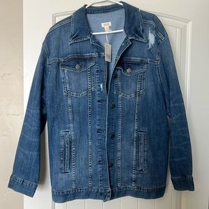 Distressed, denim jacket.